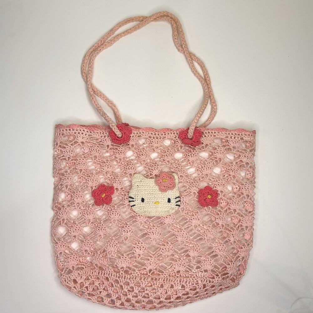 Hello Kitty Crochet Tote Bag Pink Japan Limited Sanrio 2001 Retro Vintage‎ Rare